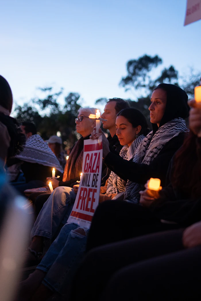 A peaceful gathering with candles