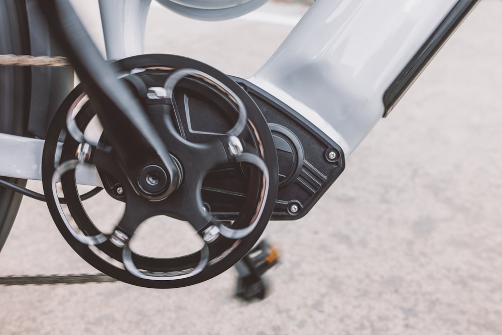 a close up of a bike's front brake