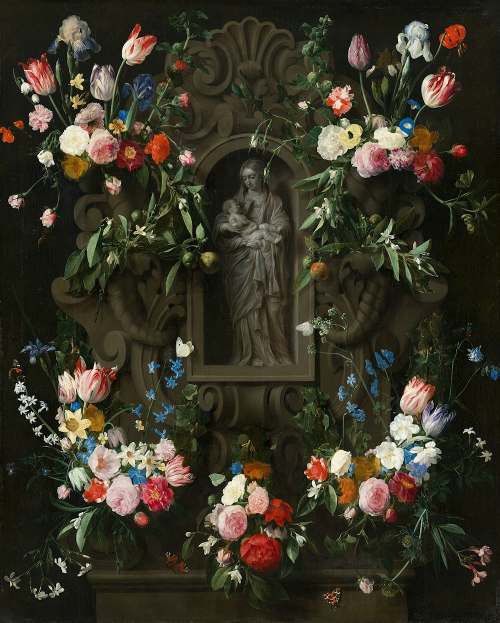 a painting of a woman surrounded by flowers