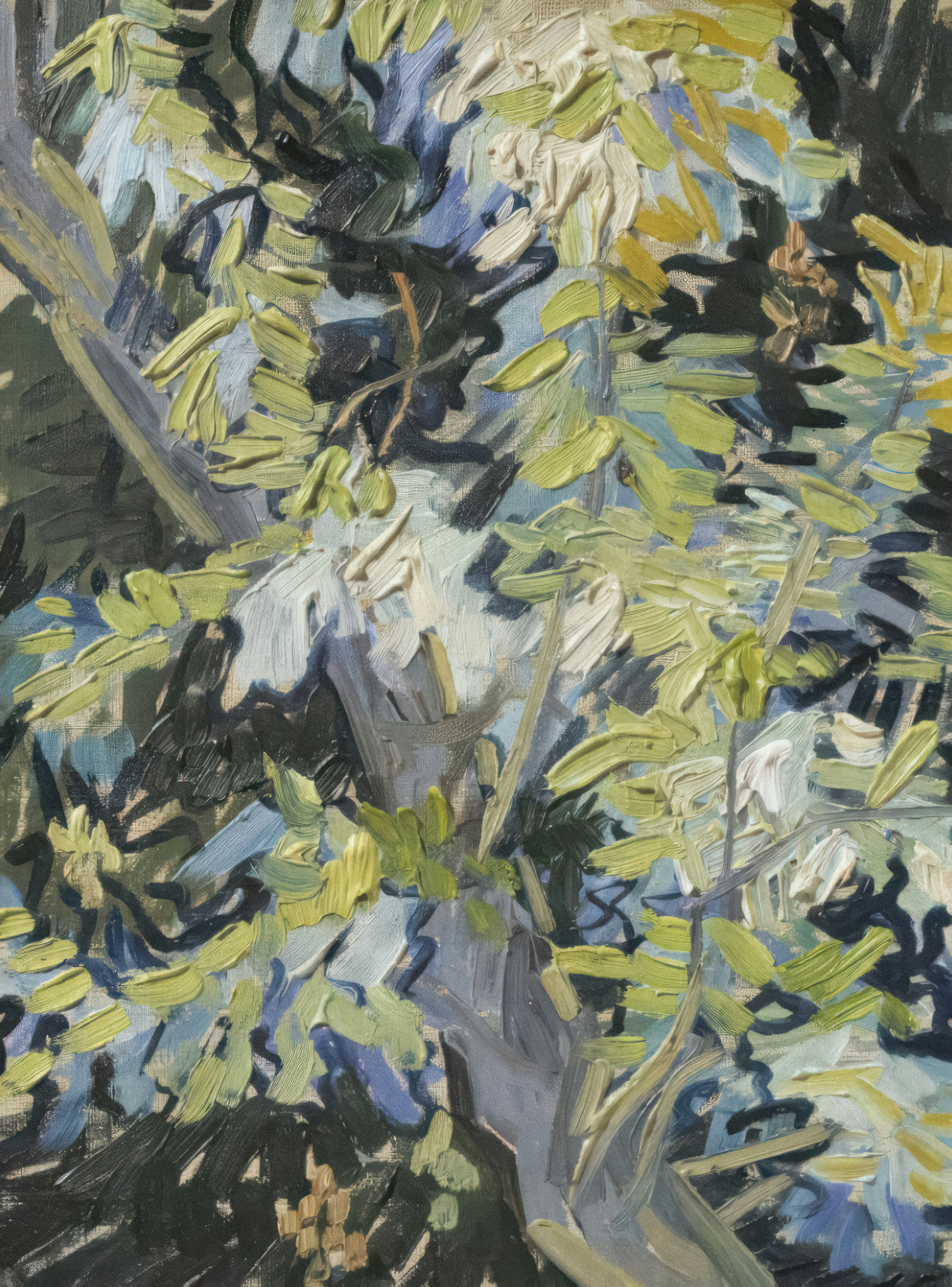 a painting of a tree with green leaves