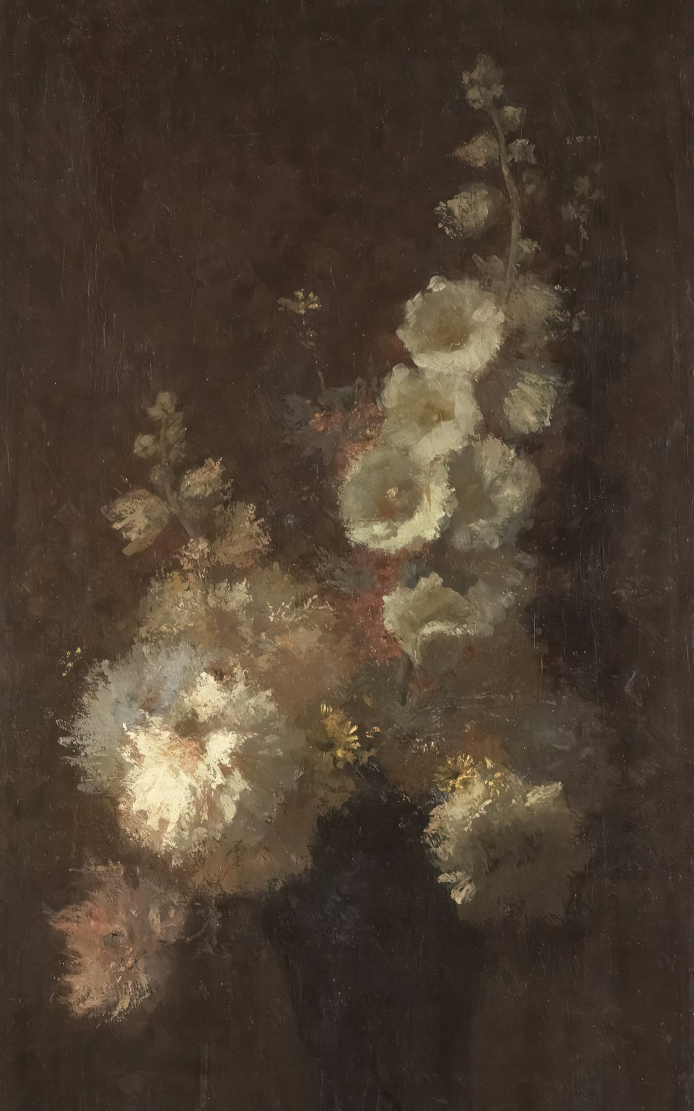 a painting of flowers in a vase on a table