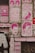 A series of colorful posters and murals are displayed on a brick wall. The art is primarily in pink tones, featuring various musicians and slogans like 'Move On Up,' 'Music Sounds Better With You,' and 'Another Dimension.' There are also images of cassette tapes and stylized portraits of famous musicians.