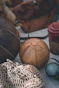 a group of leather balls sitting on top of a table