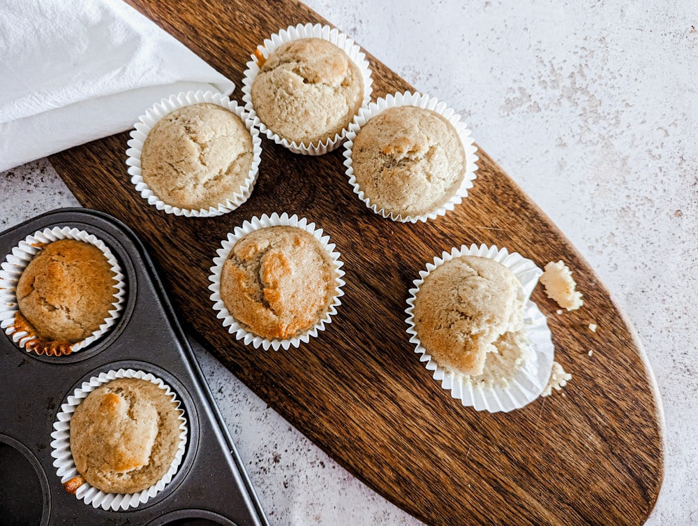 a muffin tray with six muffins in it