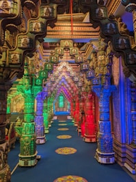 a hallway with a lot of colorful lights on it