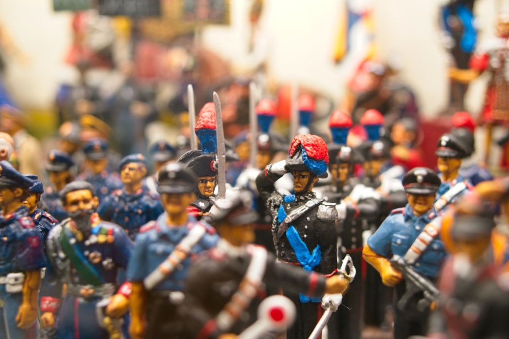 a group of toy soldiers are shown in a blurry photo