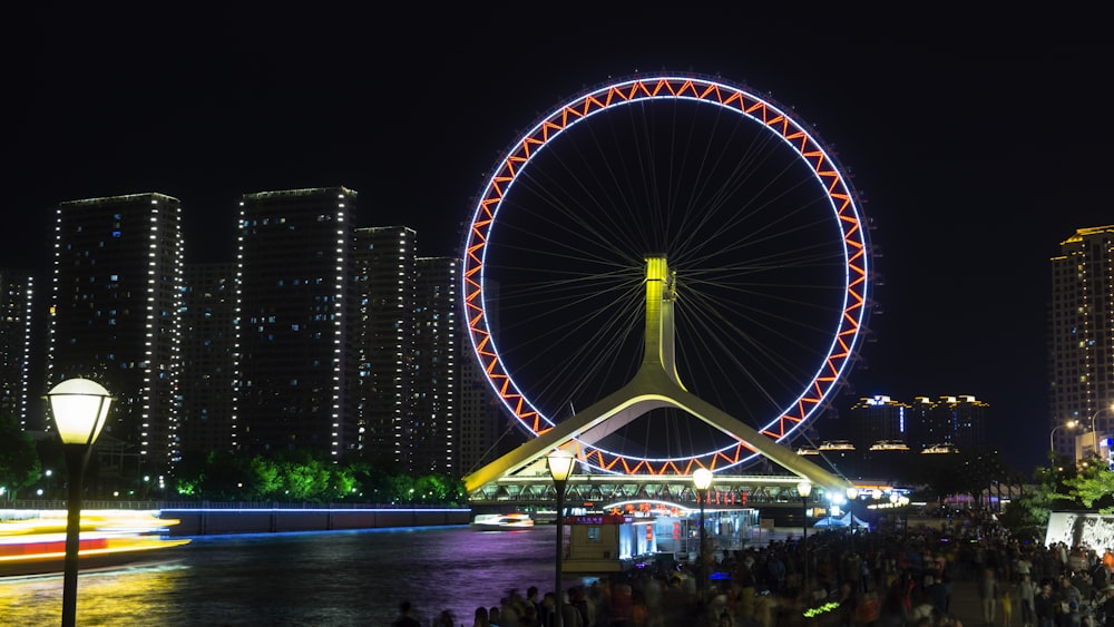 a ferris wheel lit up in the night sky