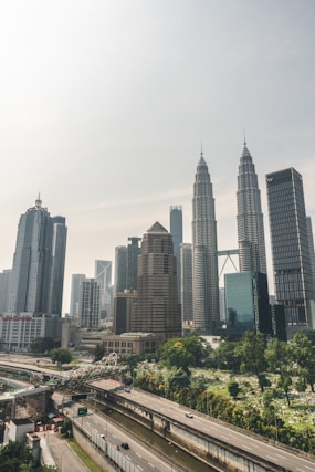 a view of a city with tall buildings