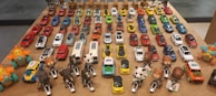 Colorful toys and auto parts displayed together, highlighting fairzoo’s diverse inventory.