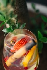 Close-up of fresh fruits and herbs used in alcohol-free drinks.