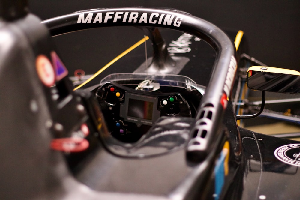 a close up of the cockpit of a racing car