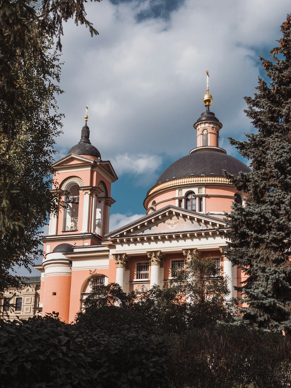 a large building with two towers on top of it