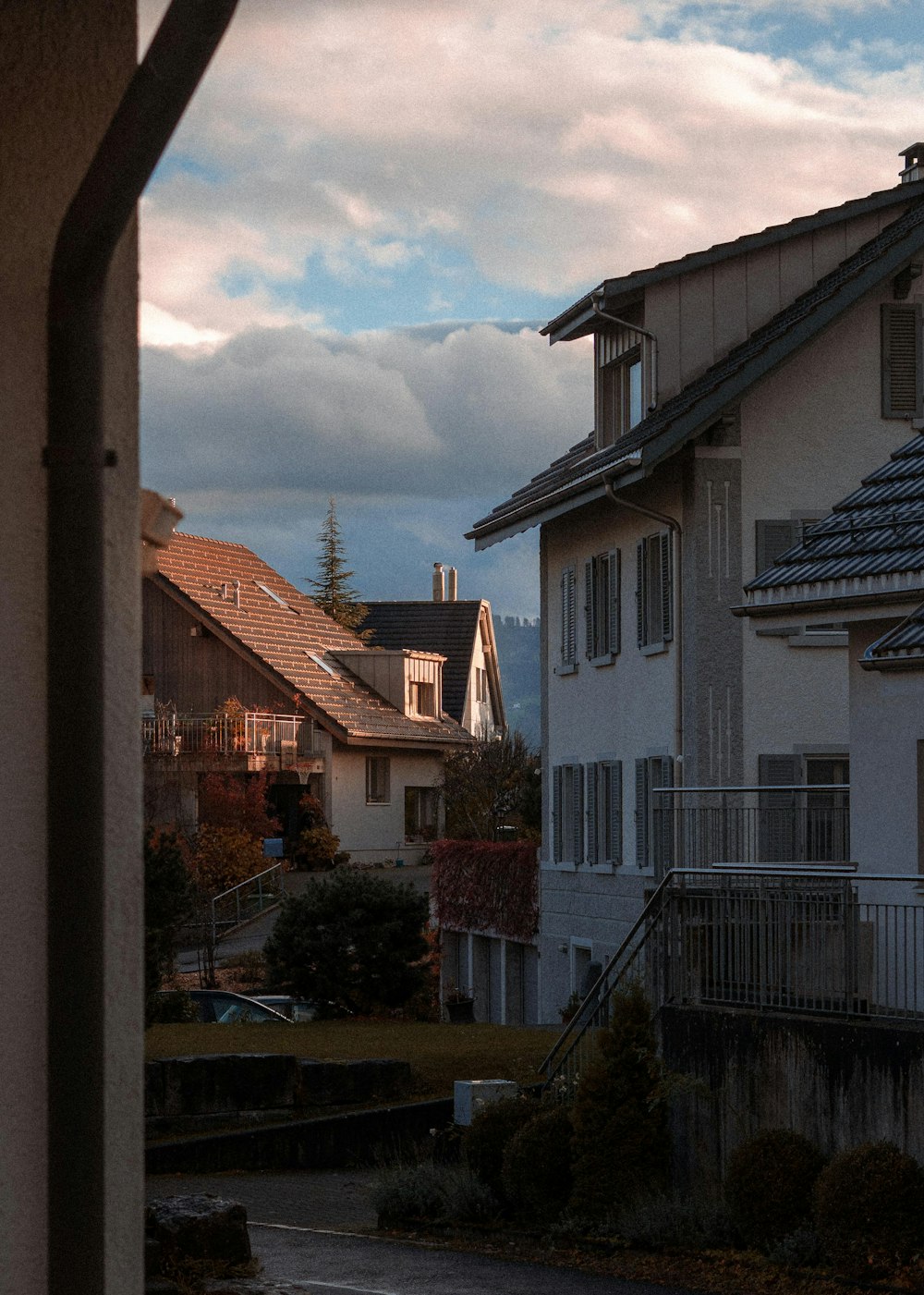 a view of some houses from a window