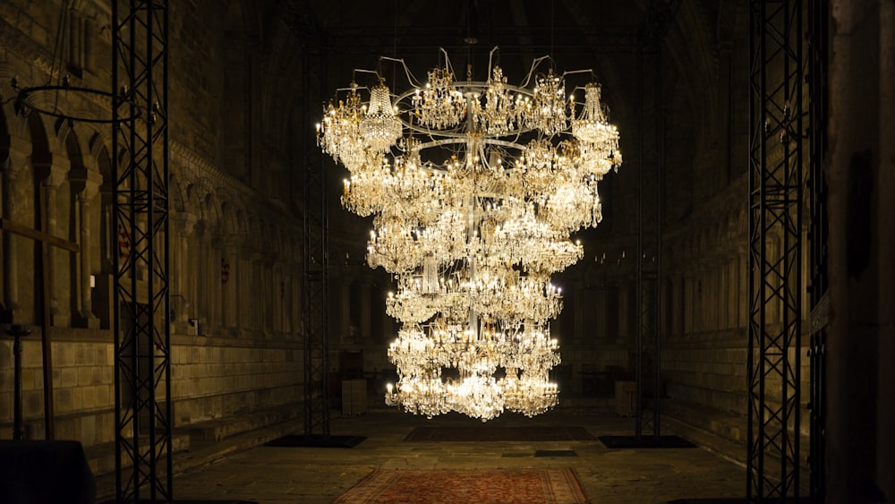 a large chandelier hanging from the ceiling of a building