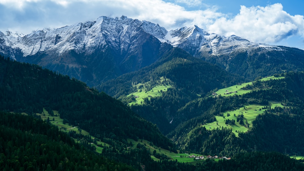 a view of a mountain range covered in snow