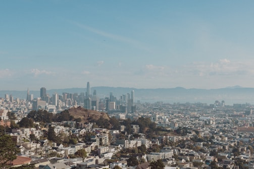 Panoramic shot capturing the surrounding neighborhood and skyline.