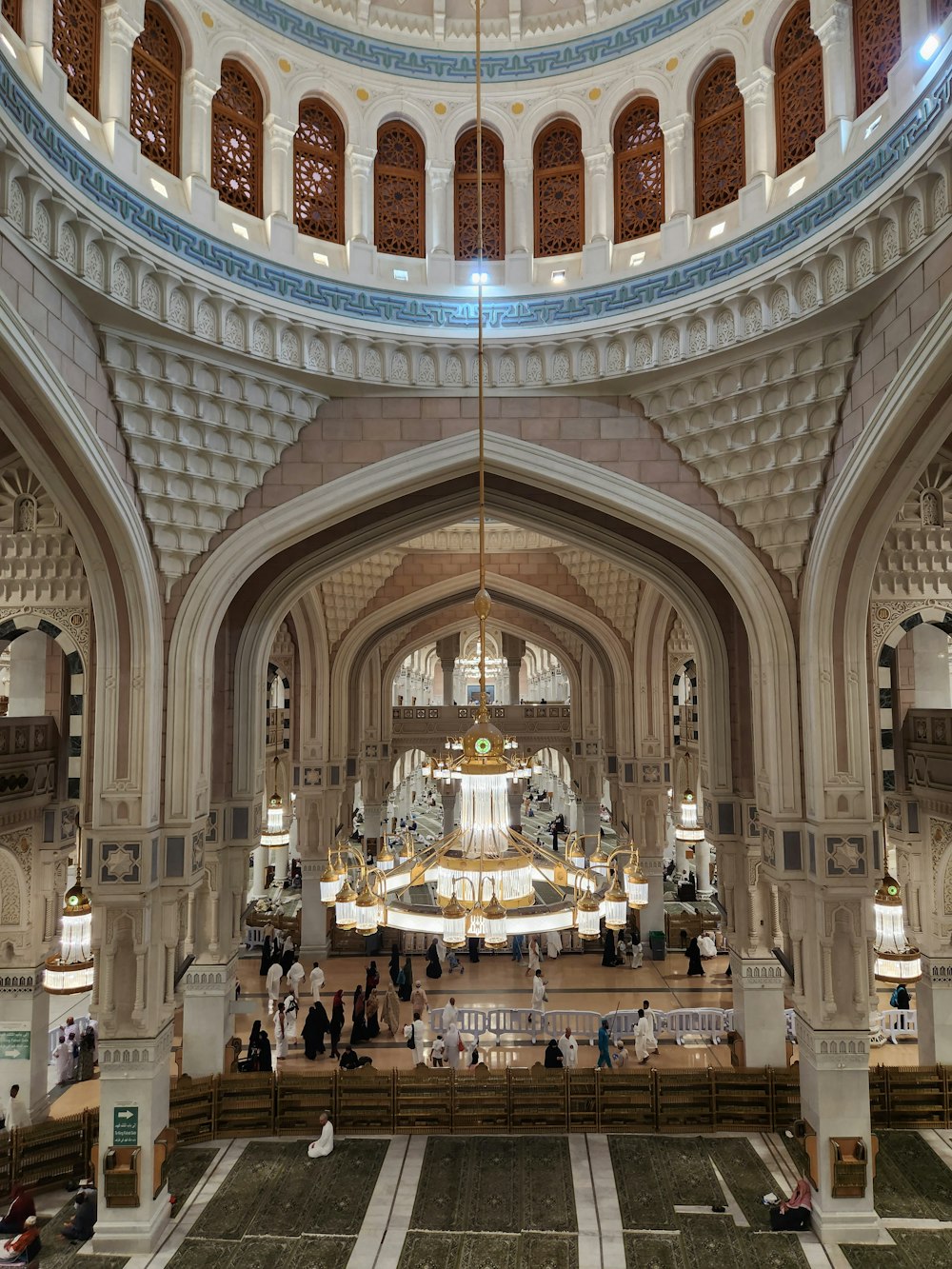 the inside of a large building with a domed ceiling