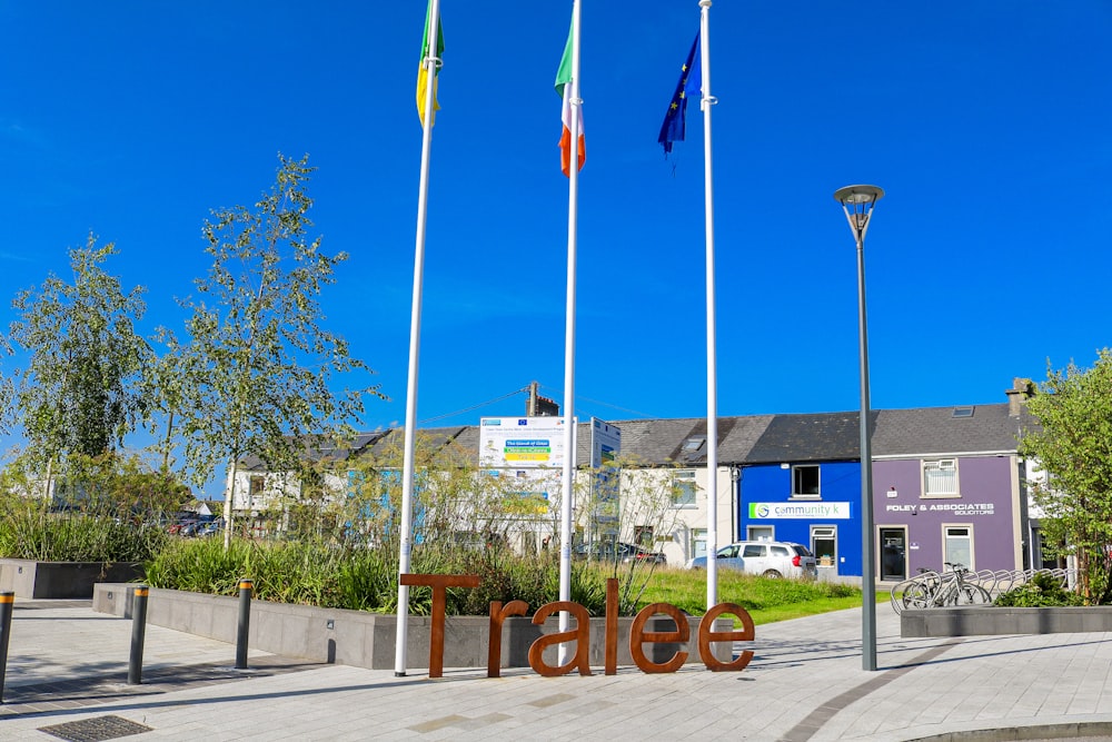 a sign that says trade in front of a building