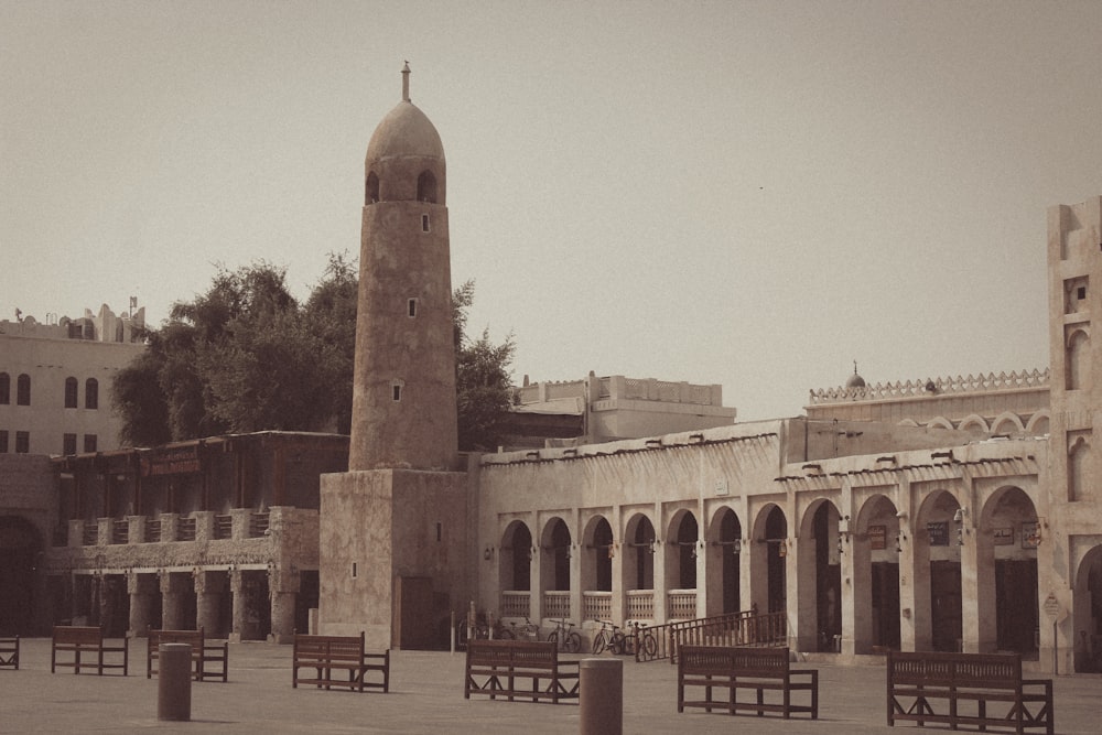 a large building with a clock tower in the middle of it