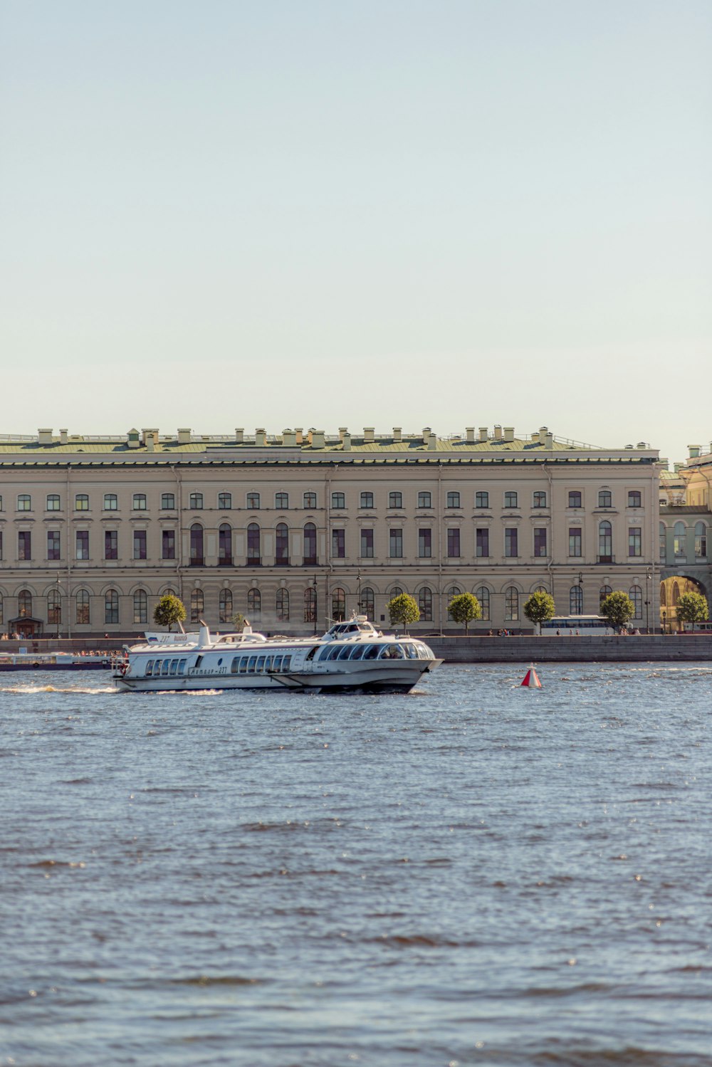 a large boat in a large body of water