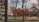 A campus scene with a large building on the left. Several trees, some with autumnal orange leaves, are scattered across a lawn. Paths and walkways run through the area, with a few people visible walking or standing around. There are also several benches and a lamppost near the building.