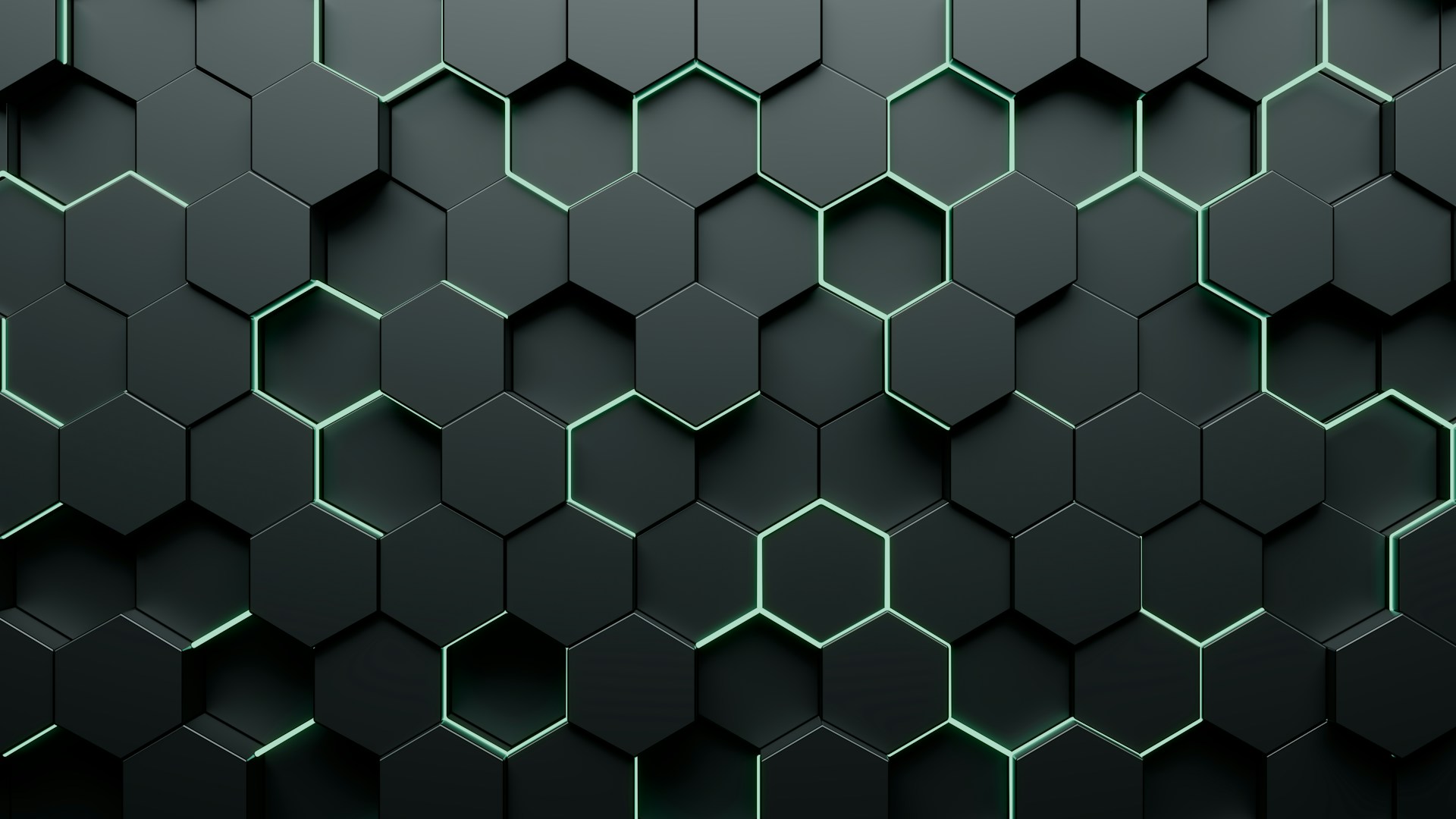 a black and green background with hexagonal shapes