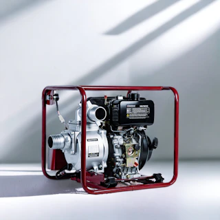 a small red and black engine inside of a red frame