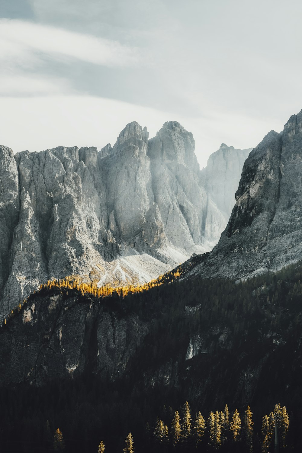 a mountain range with trees and mountains in the background