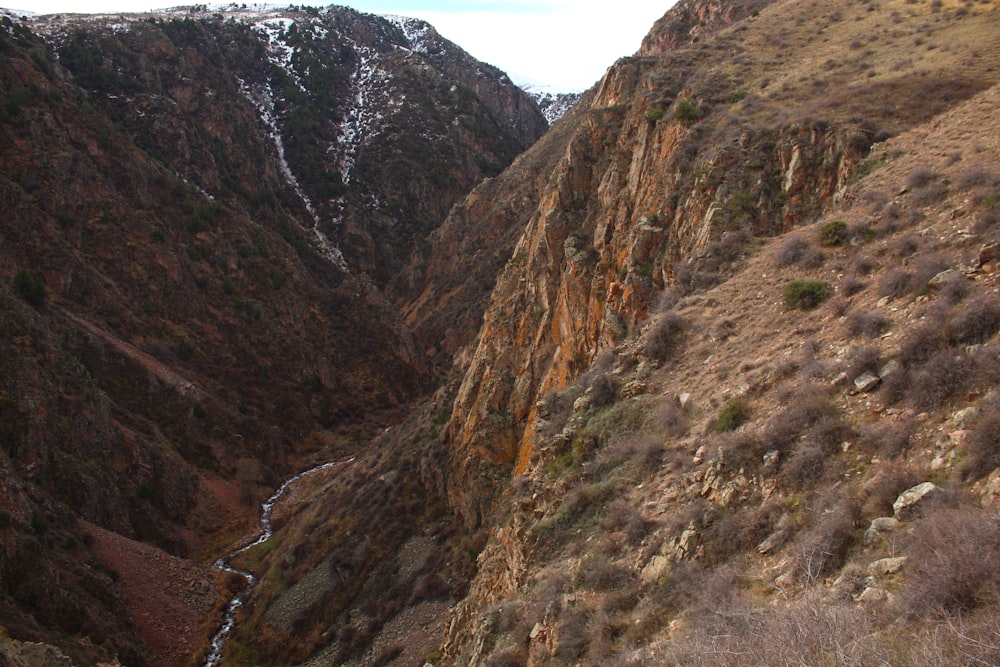 a view of a canyon with a mountain in the background