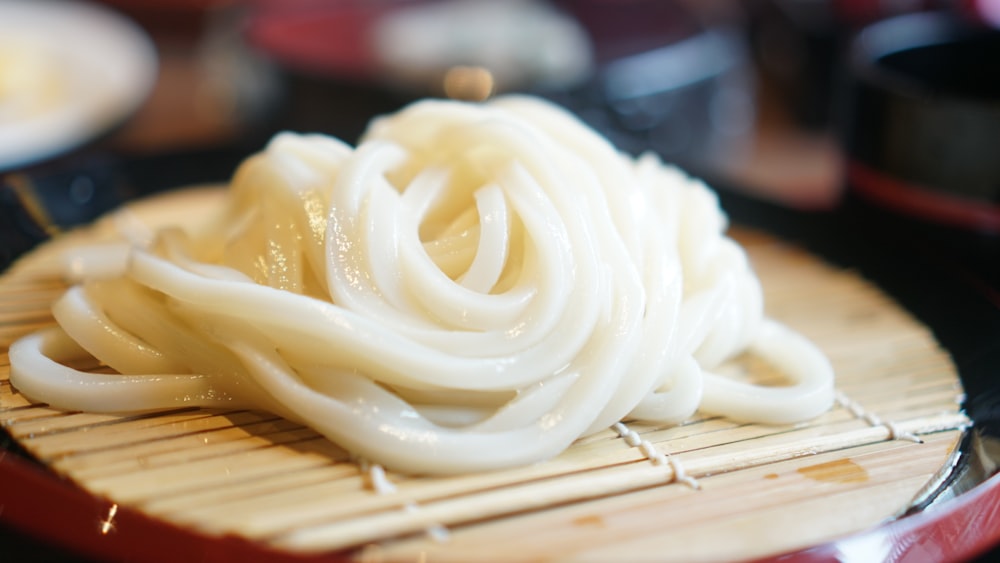 a close up of a plate of noodles