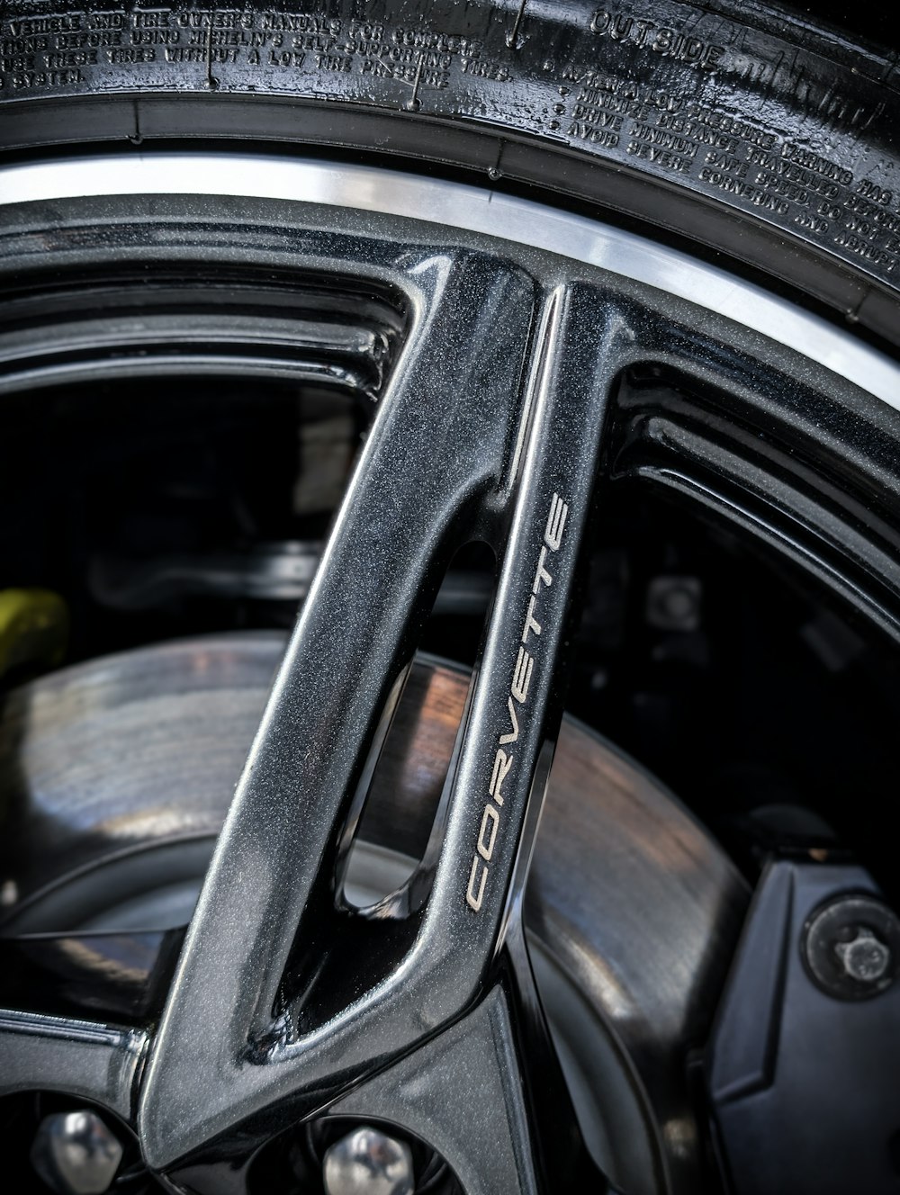 a close up of a tire on a car