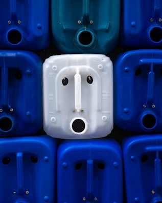 A close-up of various plastic containers arranged aesthetically.