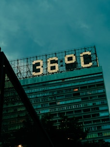 a tall building with a sign on top of it