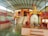 A serene temple interior with marble flooring and decorated pillars. At the center, a sacred altar displays a shivalinga with an ornate canopy adorned with marigold garlands. A devotee in traditional attire stands nearby, adding to the spiritual ambiance. Steps lead to a vibrant entrance built in traditional architecture with colorful railings.