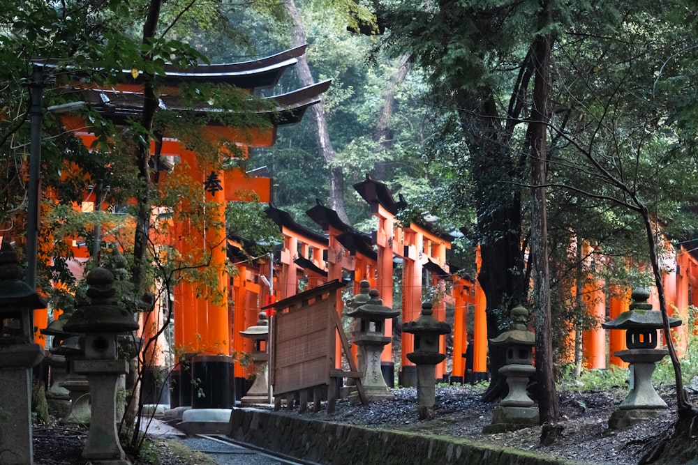 a group of orange buildings sitting next to each other