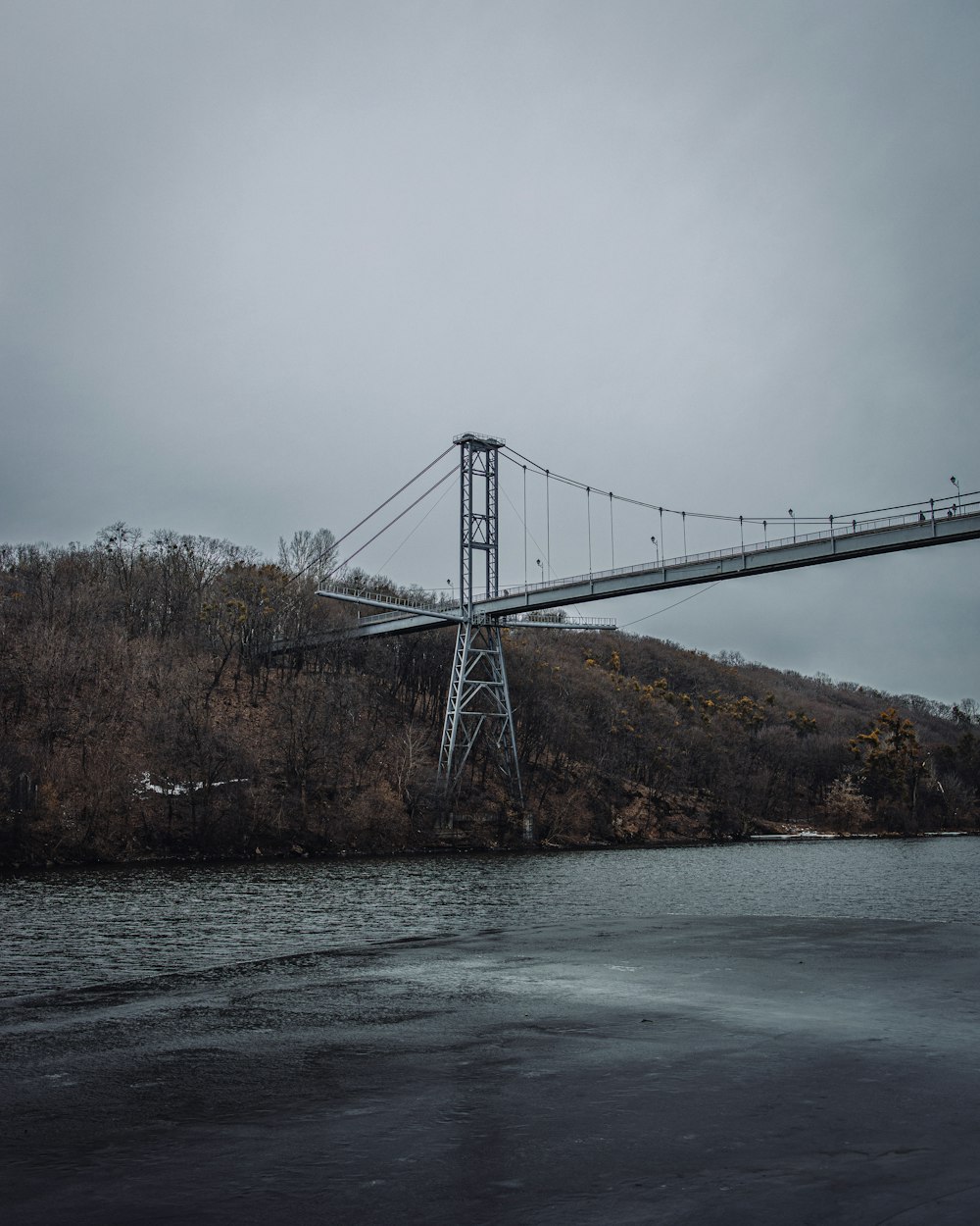 a suspension bridge over a body of water