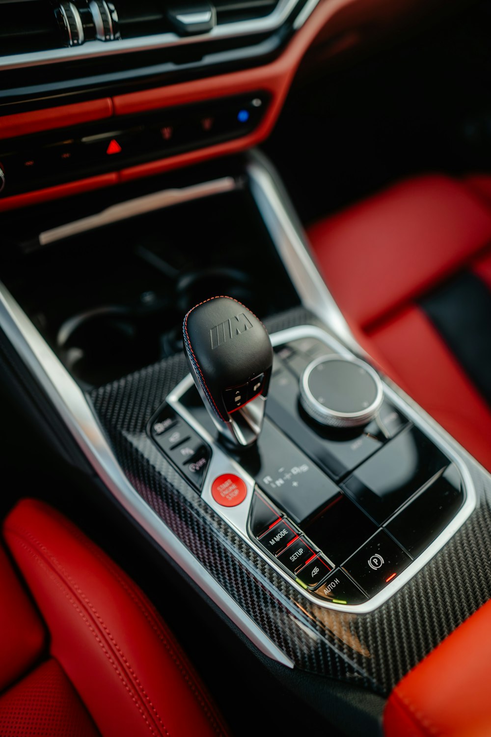 a close up of a car's gear box