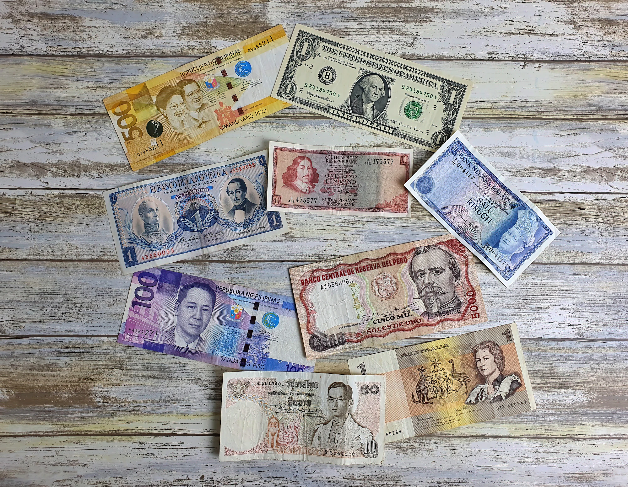 Currency on a wooden table
