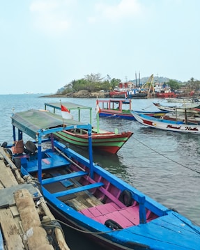 a number of small boats in a body of water