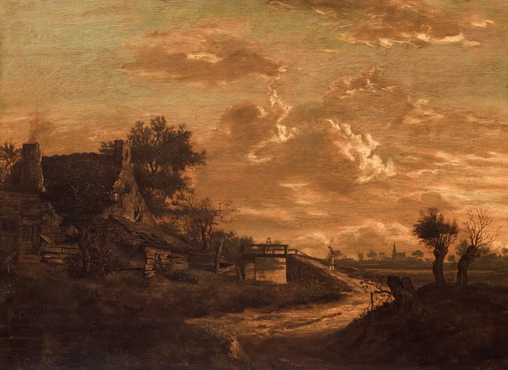 a painting of a landscape with a river
