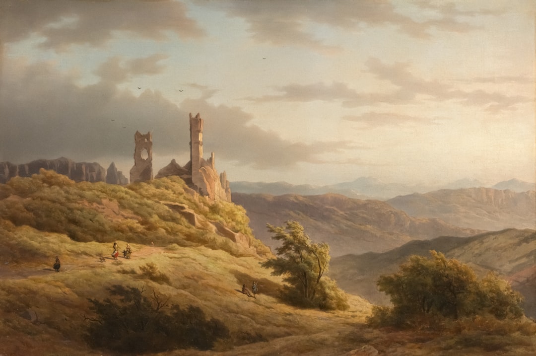 a painting of a castle on a hill, Title: Mountainous Landscape with a Ruin / Publisher: Rijksmuseum / Date: 1849 / Providing institution: Rijksmuseum / Aggregator: Rijksmuseum / Providing Country: Netherlands / Public Domain / Mountainous Landscape with a Ruin - 1849 - Rijksmuseum, Netherlands - Public Domain. https://www.europeana.eu/item/90402/SK_A_1816