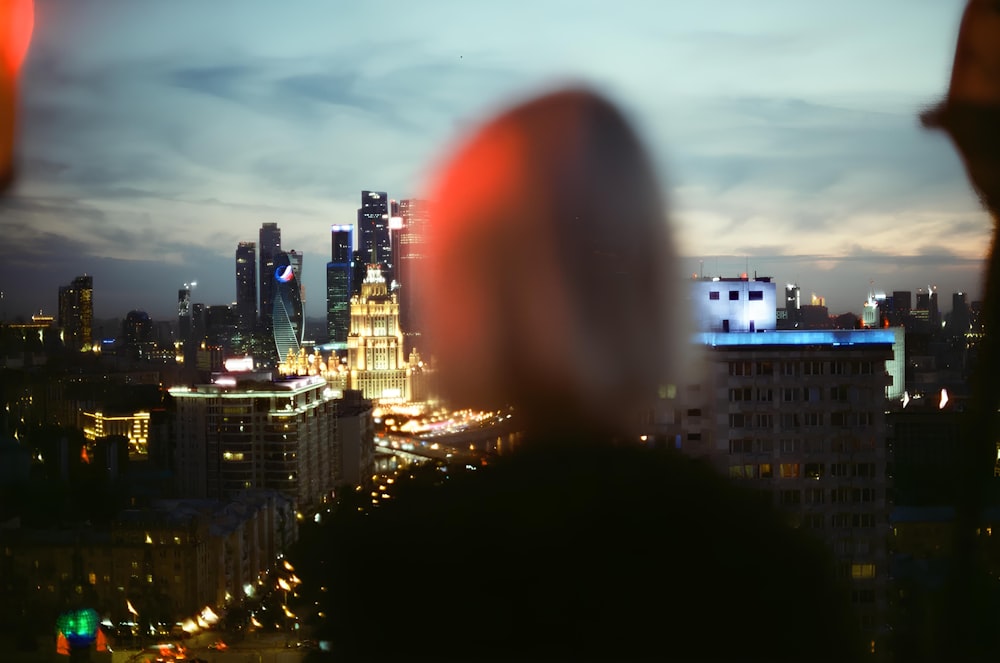 a blurry photo of a city at night