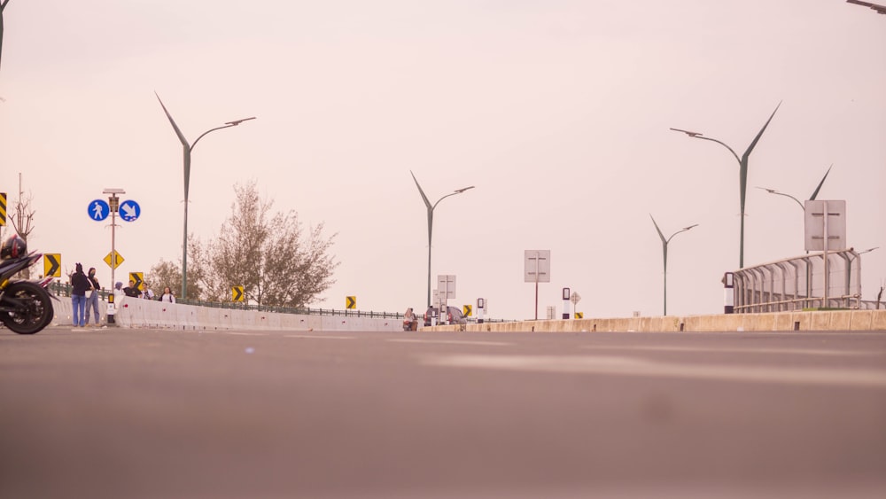 a motorcycle parked on the side of a road