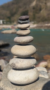 Smooth river stones neatly stacked to create a garden border.