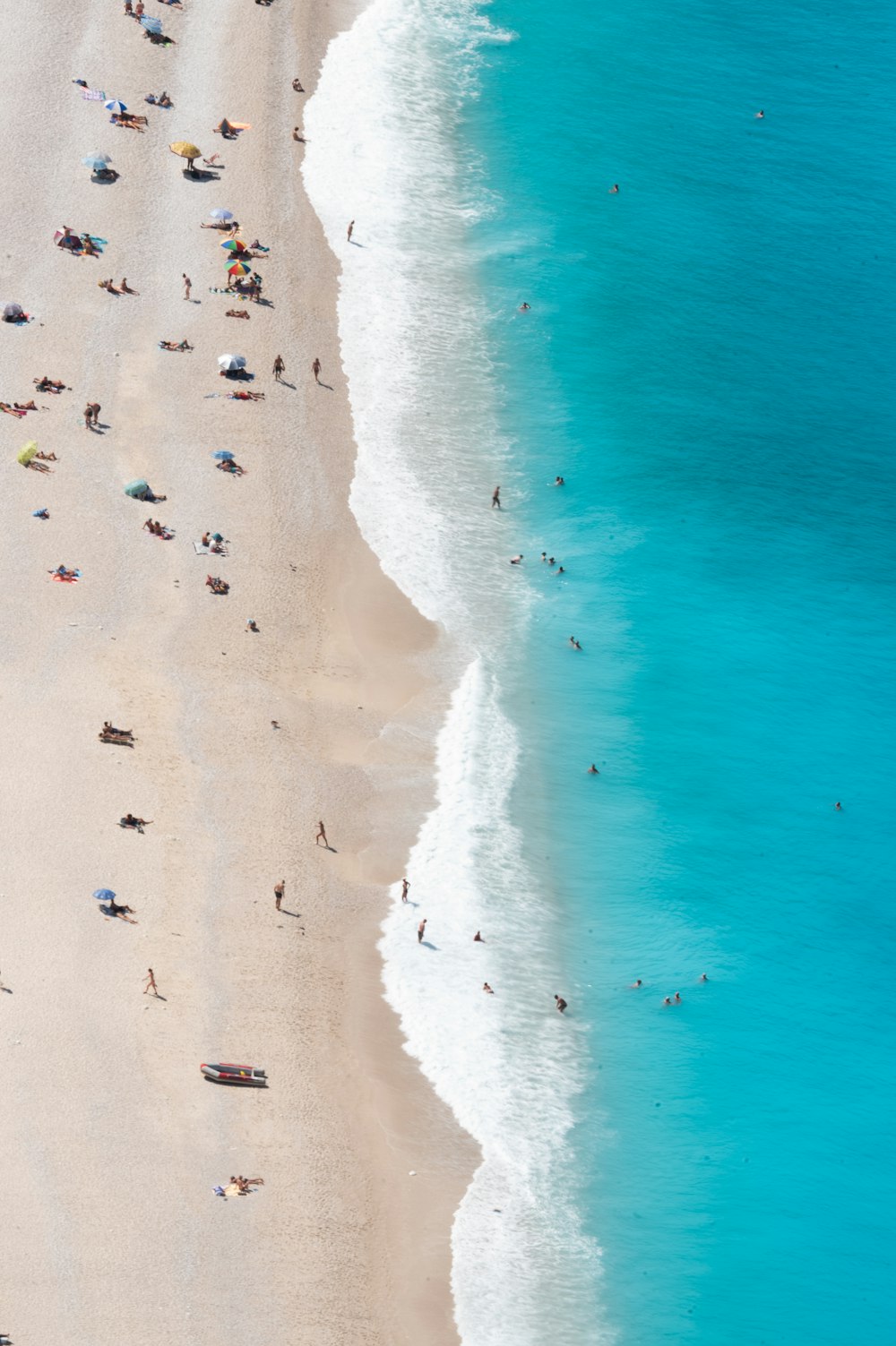 a group of people on a beach next to the ocean