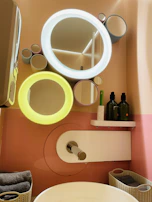 A full bathroom view showcasing a coordinated set of aqualume accessories creating a harmonious look.