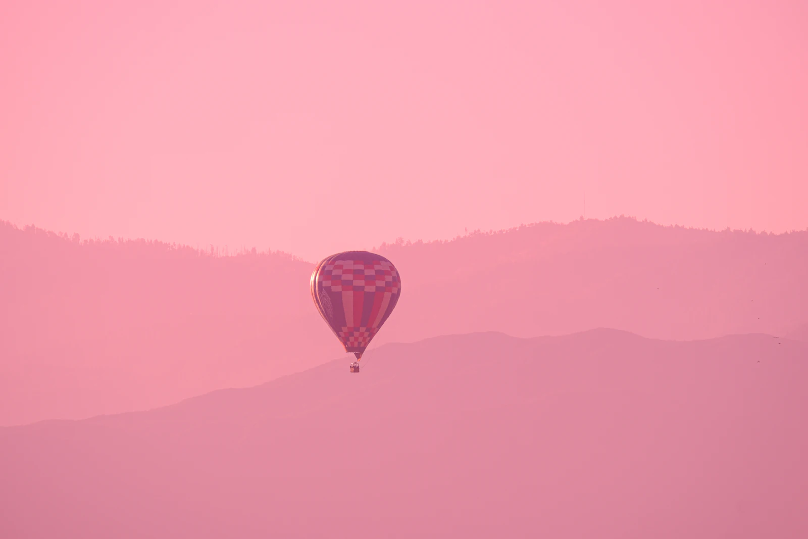 Hot-air balloon rising over Temecula Valley wine country