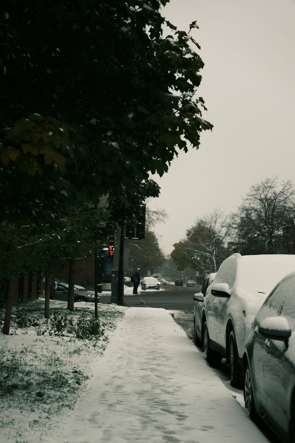 a couple of cars that are parked in the snow