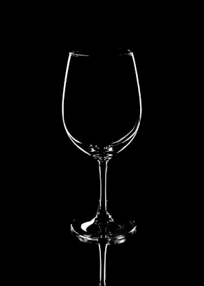a black and white photo of a wine glass