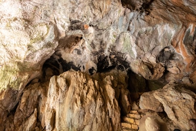 Photograph of Dr. A.K. Prasad examining ancient rock art in a cave.